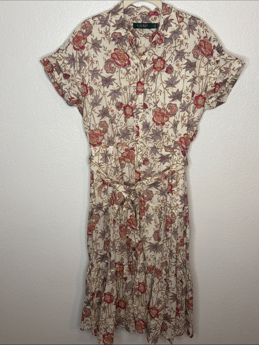 Lauren Ralph Lauren Floral Paisley Button Down Shirt Dress Size 6 Tiered Skirt